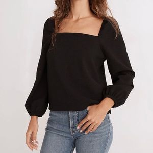 Madewell Crepe Square-Neck Puff-Sleeve Top